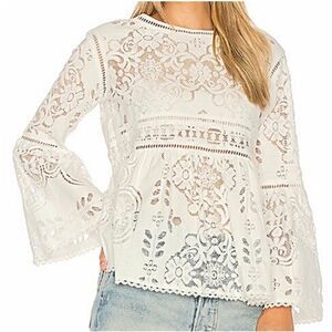 SPELL Clover Lace Blouse Semi Sheer Lattice Trim Crochet Women’s SIZE SMALL
